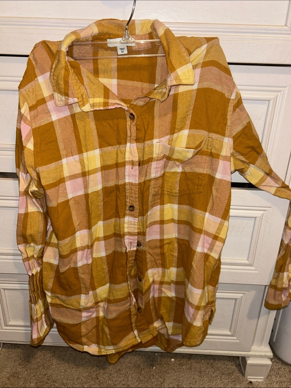 Sonoma Mustard Plaid Button-Front Long Sleeve Top